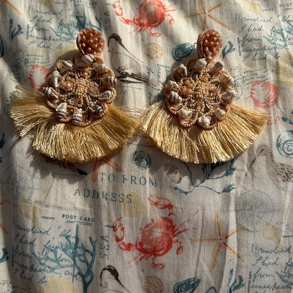 Fringe shell hanging earrings NEW - Picture 3 of 3